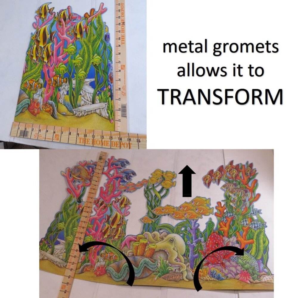 Underwater Fish Scene / Display that EXPANDS with metal brads and stores 16"
